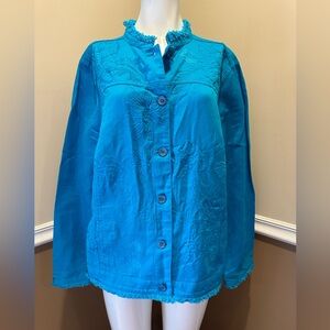 Chicos Vibrant Turquoise Blue Button-Up Jacket NWT